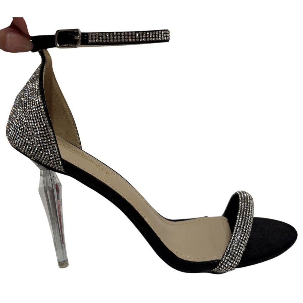CATHY DIN / Laura-3 / Luxury Rhinestone / Black & Silver / Stiletto Heels / With